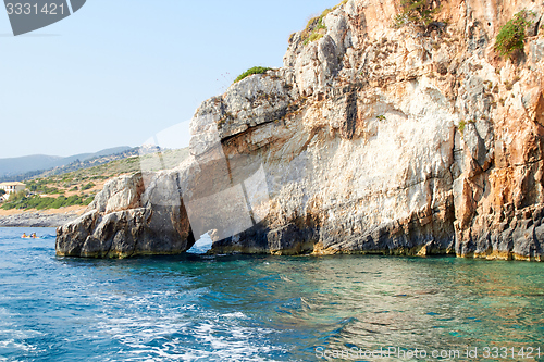 Image of Blue caves at bright sunny day Zakinthos Greece