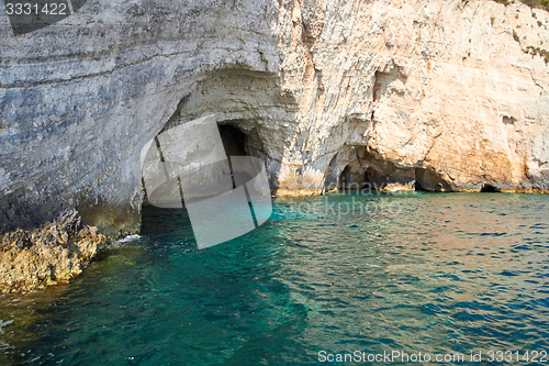 Image of Blue caves at bright sunny day Zakinthos Greece