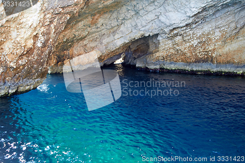 Image of Blue caves at bright sunny day Zakinthos Greece