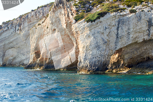 Image of Blue caves at bright sunny day Zakinthos Greece