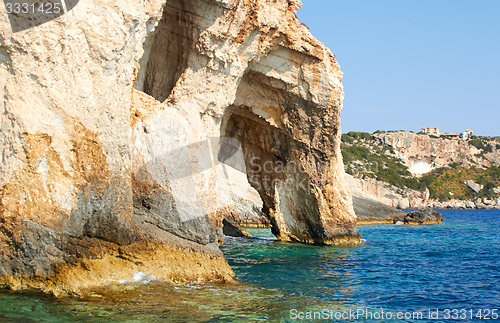 Image of Blue caves at bright sunny day Zakinthos Greece