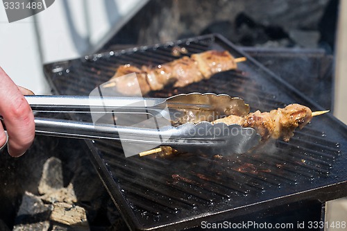 Image of Juicy roasted kebabs on the grill