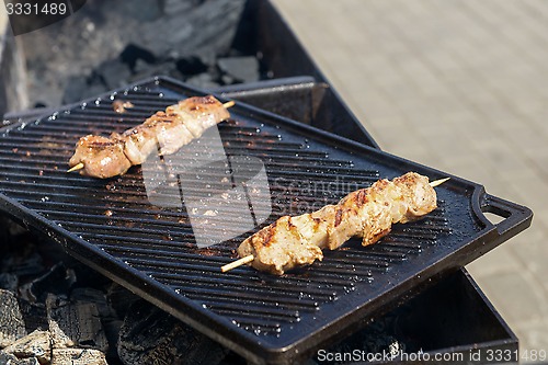 Image of Juicy roasted kebabs on the grill