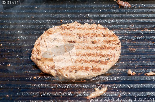 Image of succulent grilled steak on hot grill