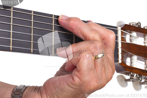 Image of Old hand and guitar isolated