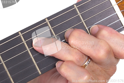 Image of Old hand and guitar isolated