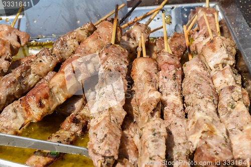 Image of Juicy roasted kebabs on the grill