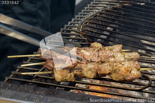 Image of Juicy roasted kebabs on the grill