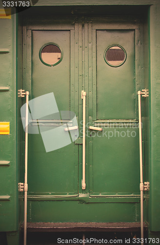 Image of doors of vintage railroad passenger wagon-lit