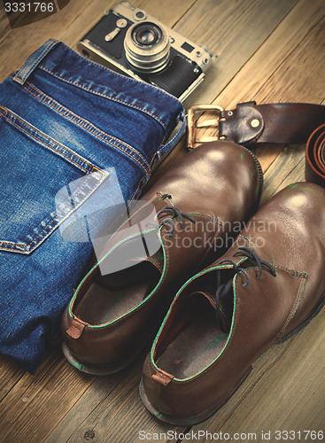 Image of Still life with brown boots