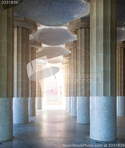 Image of Park Guell, lounge hundred columns, Barcelona, Spain