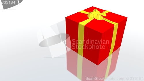 Image of red gift with yellow ribbon