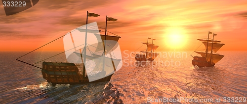 Image of vessels at sunset