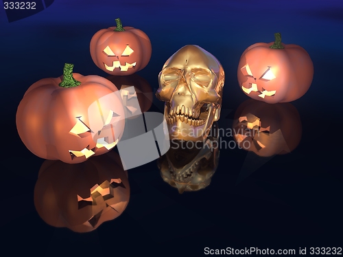 Image of pumpkins and golden skull