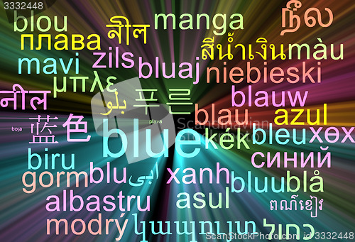 Image of Blue multilanguage wordcloud background concept glowing
