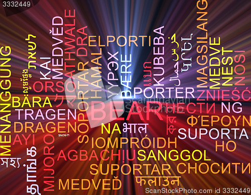 Image of Bear multilanguage wordcloud background concept glowing