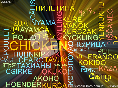 Image of Chicken multilanguage wordcloud background concept glowing