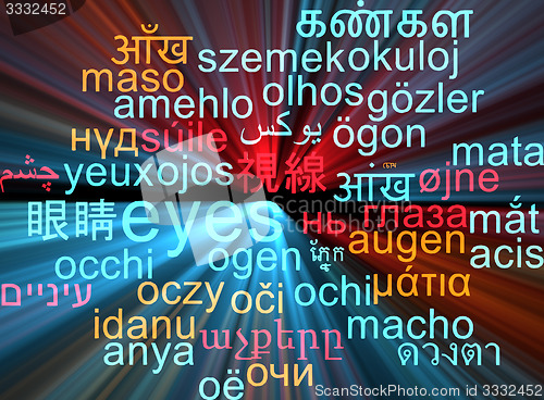 Image of Eyes multilanguage wordcloud background concept glowing