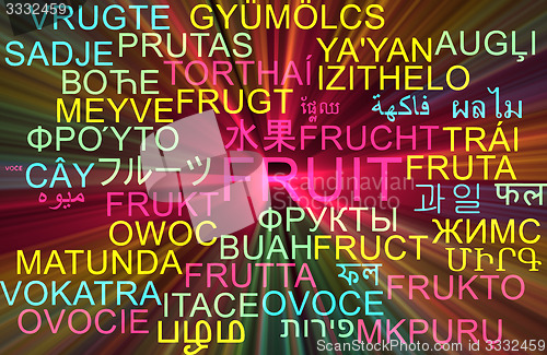 Image of Fruit multilanguage wordcloud background concept glowing