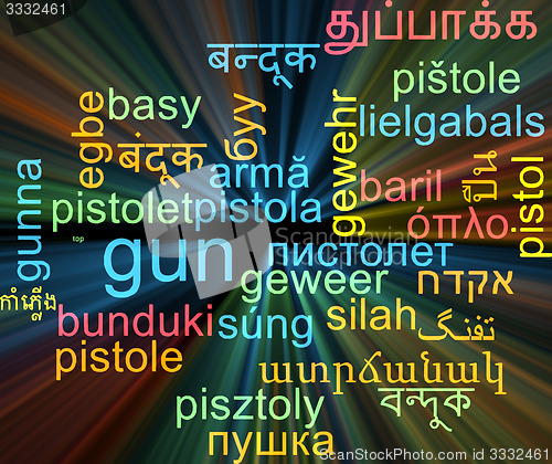 Image of Gun multilanguage wordcloud background concept glowing