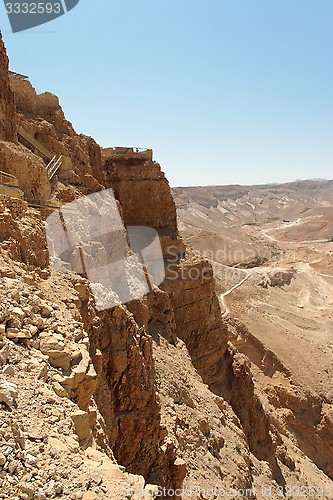 Image of Masada cliff and surrounding desert near the Dead Sea in Israel