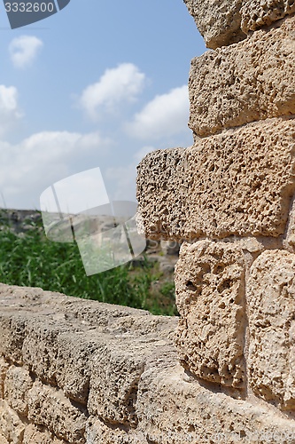 Image of Ancient weatherd stone wall in Nahal Taninim archeological park in Israel