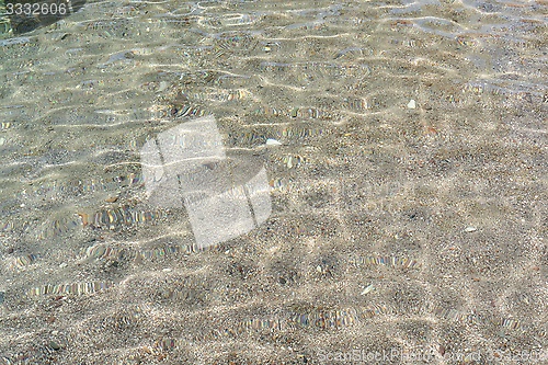 Image of Texture of small pebbles of the sea bottom seen through the water