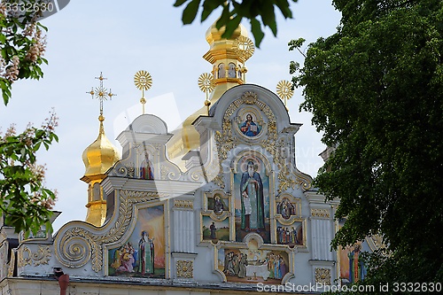 Image of Dormition Cathedral in Kiev Pechersk Lavra monastery, Kiev, Ukraine. Detail of the back facade.