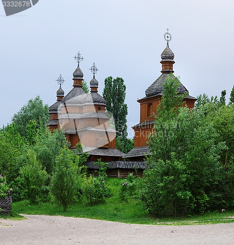Image of Ancient wooden church in open air museum, Kiev, Ukraine