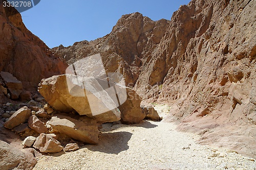 Image of Scenic boulders in the desert canyon, Israel