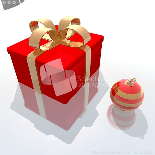 Image of red gift and christmas ball