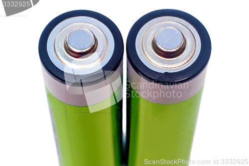 Image of Two electric batteries on a white background.