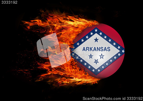 Image of US state flag with a trail of fire - Arkansas
