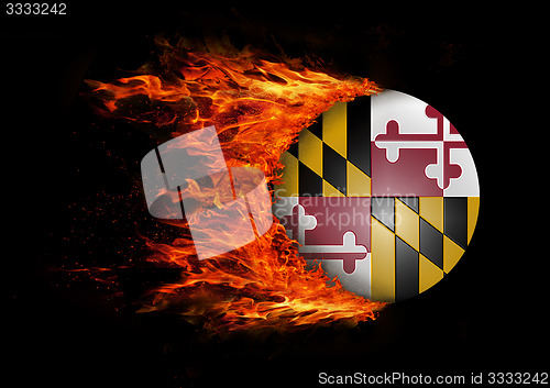 Image of US state flag with a trail of fire - Maryland
