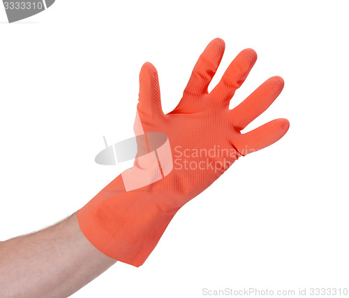 Image of Latex glove for cleaning on hand