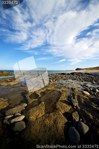 Image of in lanzarote spain  rock stone sky cloud beach  