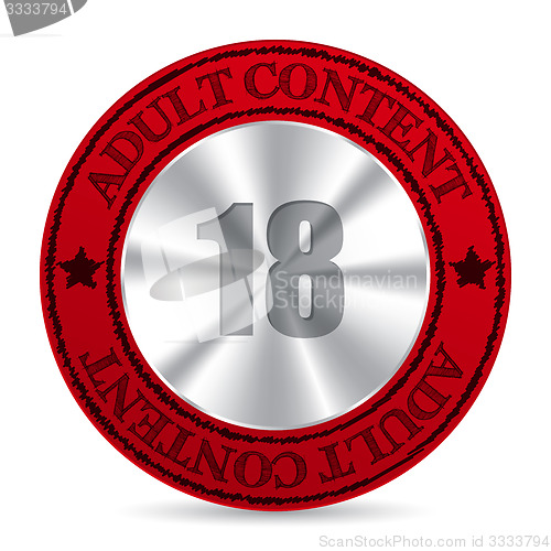 Image of Red adult content badge with metallic 18 number