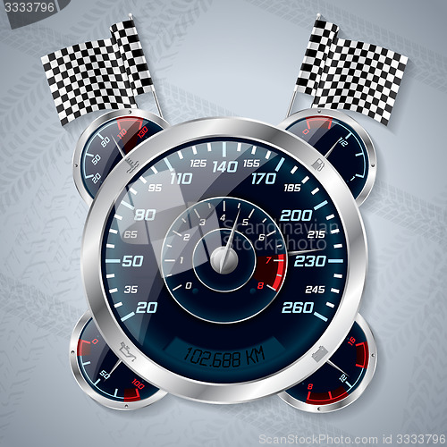 Image of Speedometer with rev counter and race flags
