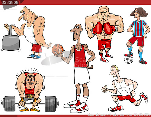 Image of sportsmen and sports cartoon set