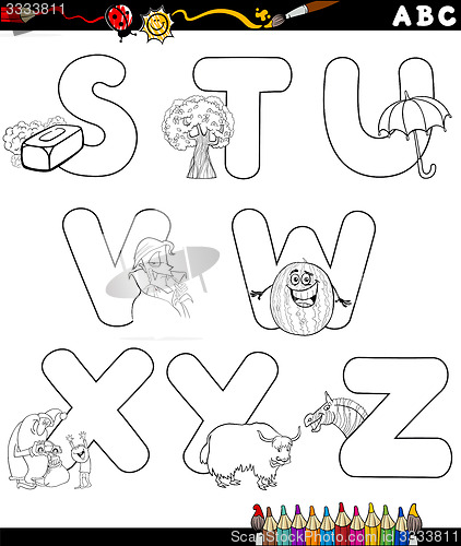 Image of cartoon alphabet for coloring book