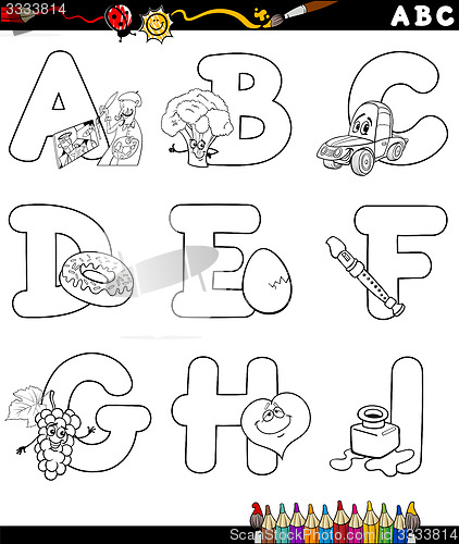 Image of cartoon alphabet for coloring book