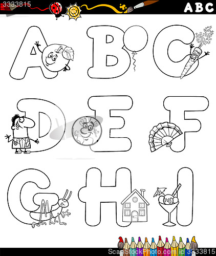 Image of cartoon alphabet for coloring book