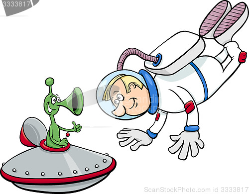 Image of spaceman with alien cartoon