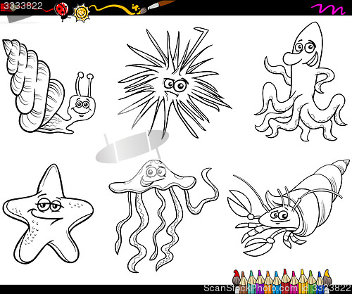 Image of sea life animals cartoon coloring page