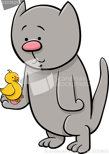 Image of cat with canary cartoon illustration