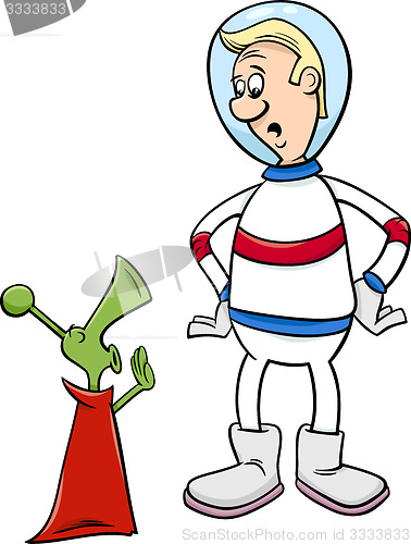 Image of astronaut with alien cartoon