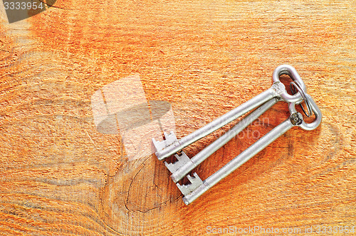 Image of key on wooden background