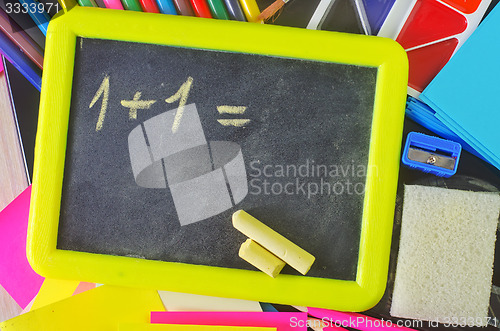 Image of blackboard and school supplies