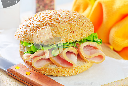 Image of sandwich with ham and cucumber