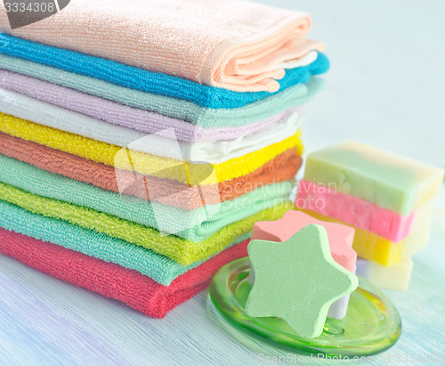 Image of Assortment of soap and towels